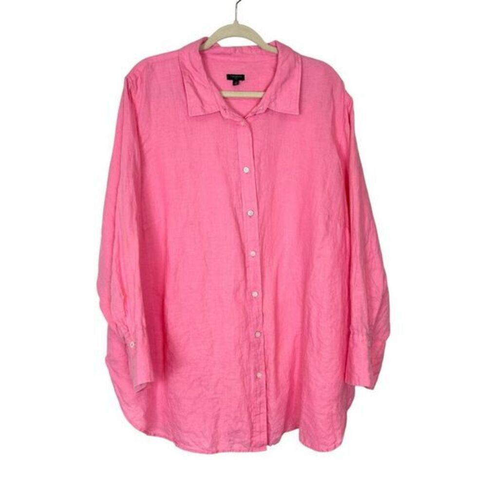Talbots Shirt Womens Plus Size 3X Pink Linen Long Sleeve Collared Button Up